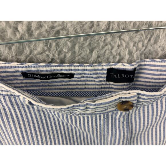 Talbots Relaxed Chino Shorts Blue White Seersucker Stripe 12 – 7” Inseam - Picture 9 of 9
